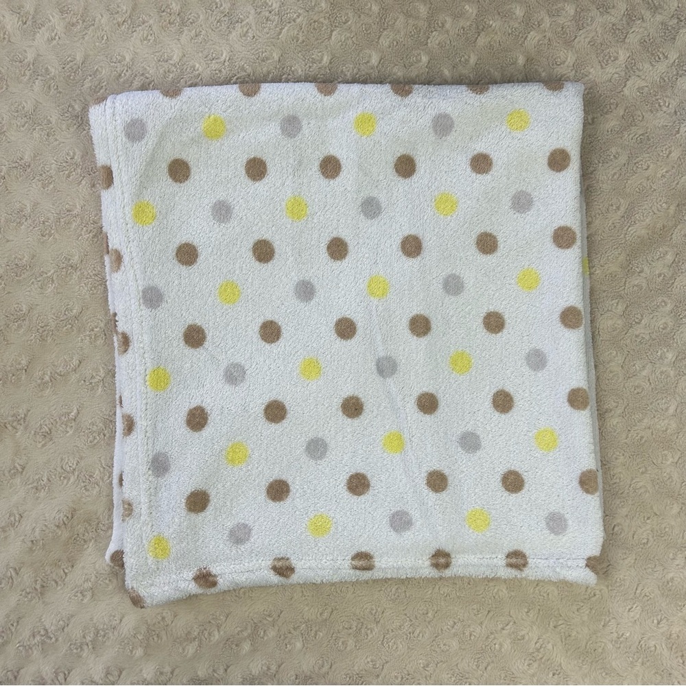 Snugly Baby Polka Dots Baby Blanket White Yellow Tan Gray Security Lovey